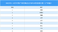 產業投資情報：2023年1-8月中國產業用地出讓TOP10省份排名