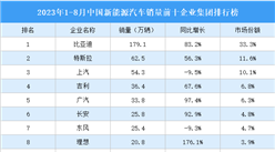 2023年1-8月中國新能源汽車銷量前十企業集團排行榜（附榜單）
