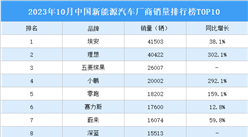 2023年10月中國新能源汽車廠商銷量排行榜TOP10（附榜單）