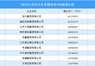 2023江苏民营企业制造业100强排行榜（附完整榜单）
