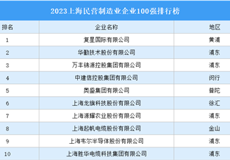 2023上海民营制造业企业100强排行榜（附榜单）