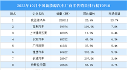2023年10月中國新能源汽車廠商零售銷量排行榜TOP10（附榜單）