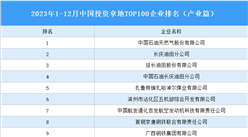 產業投資情報：2023年1-12月中國投資拿地TOP100企業排行榜（產業篇）