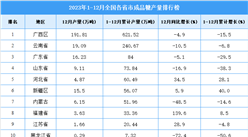 2023年全國各省市成品糖產量排行榜