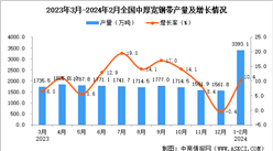 2024年1-2月全國中厚寬鋼帶產量數據統計分析