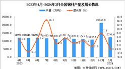 2024年3月全國鋼材產量數據統計分析