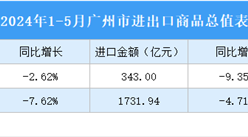 2024年1-5月廣州市進出口數據統計：出口金額同比下降9.52%（圖）