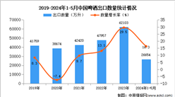 2024年1-5月中國啤酒出口數據統計分析：出口量同比增長16.3%