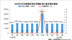 2024年6月中國鐵礦砂及其精礦進口數據統計分析：進口量9761.3萬噸