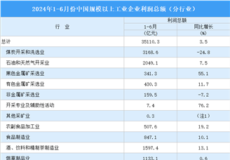 2024年1-6月全国规上工业企业利润总额情况：制造业利润总额同比增长5%（图）