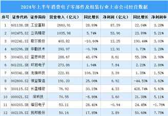 2024年上半年中國消費電子零部件及組裝行業上市公司業績排行榜（附榜單）