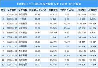 2024年上半年中國通信終端及配件行業上市公司業績排行榜（附榜單）