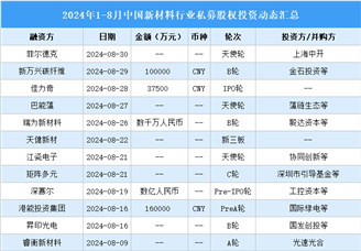 2024年1-8月中國新材料行業私募股權投資盤點（附投融資事件匯總）