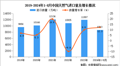 2024年1-8月中國天然氣進口數據統計分析：進口量8713萬噸