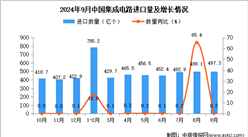 2024年9月中國集成電路進口數據統計分析：進口量497.3億個