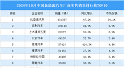2024年10月中國新能源汽車廠商零售銷量排行榜TOP10（附榜單）