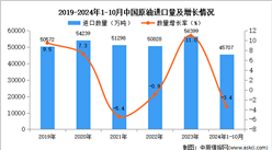 2024年1-10月中國原油進口數據統計分析：進口量小幅下降