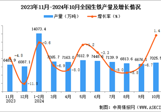 2024年10月全國生鐵產量數據統計分析