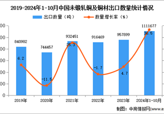 2024年1-10月中國未鍛軋銅及銅材出口數據統計分析：出口量同比增長36.5%