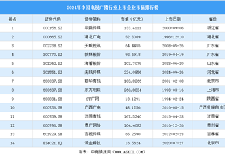 2024年中國電視廣播行業上市企業市值排行榜（附榜單）