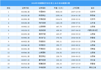 2024年中國煤炭開采行業上市公司市值排行榜（附榜單）