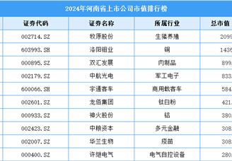 2024年河南省上市公司市值排行榜（附榜單）