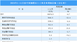 2024年1-11月全國規上工業企業利潤總額情況：制造業利潤總額同比下降4.7%（圖）
