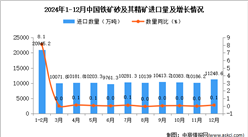 2024年12月中國鐵礦砂及其精礦進口數據統計分析：進口量11248.6萬噸