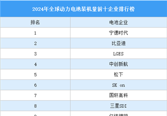 2024年全球動力電池裝機量前十企業排行榜（附榜單）