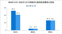 2025年1月乘用車新四化指數為48.0 網聯化指數環比小幅下調（圖）