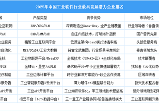 2025年中國工業軟件行業最具潛力企業排名