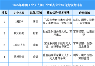 2025年中國工業無人機行業重點企業綜合競爭力排名（圖）