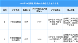 2025年中國氧化鋁重點企業綜合競爭力排名（圖）